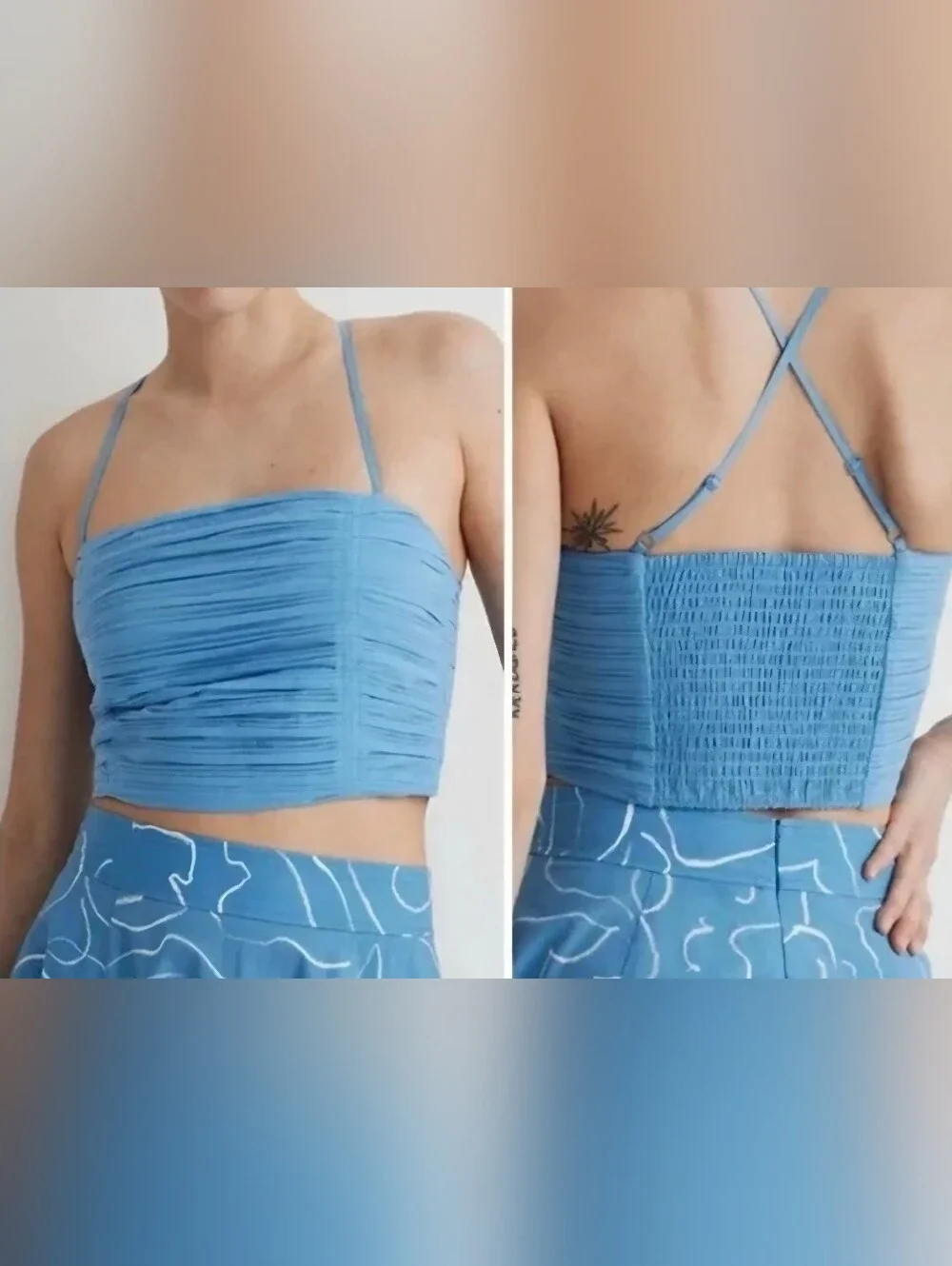 Madewell Sky Blue Smocked Bandeau Cami with Adjustable Straps